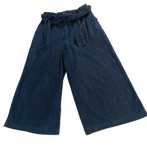 Mossimo Womens Dark Blue Light Denim Capri Pants Size S Front Belted High Waist